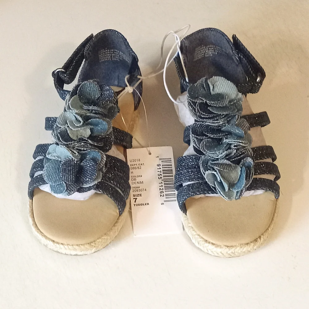 Girls Denim Flower Gladiator Sandal Toddler Size 7 {The Childrens Place} NWT